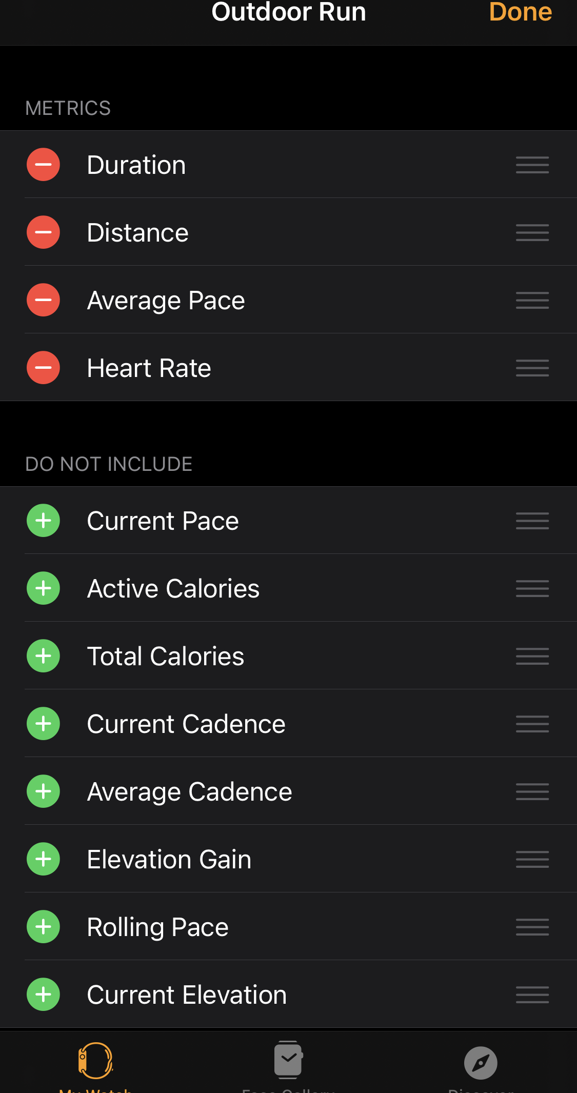 apple watch setting to choose stats to show
