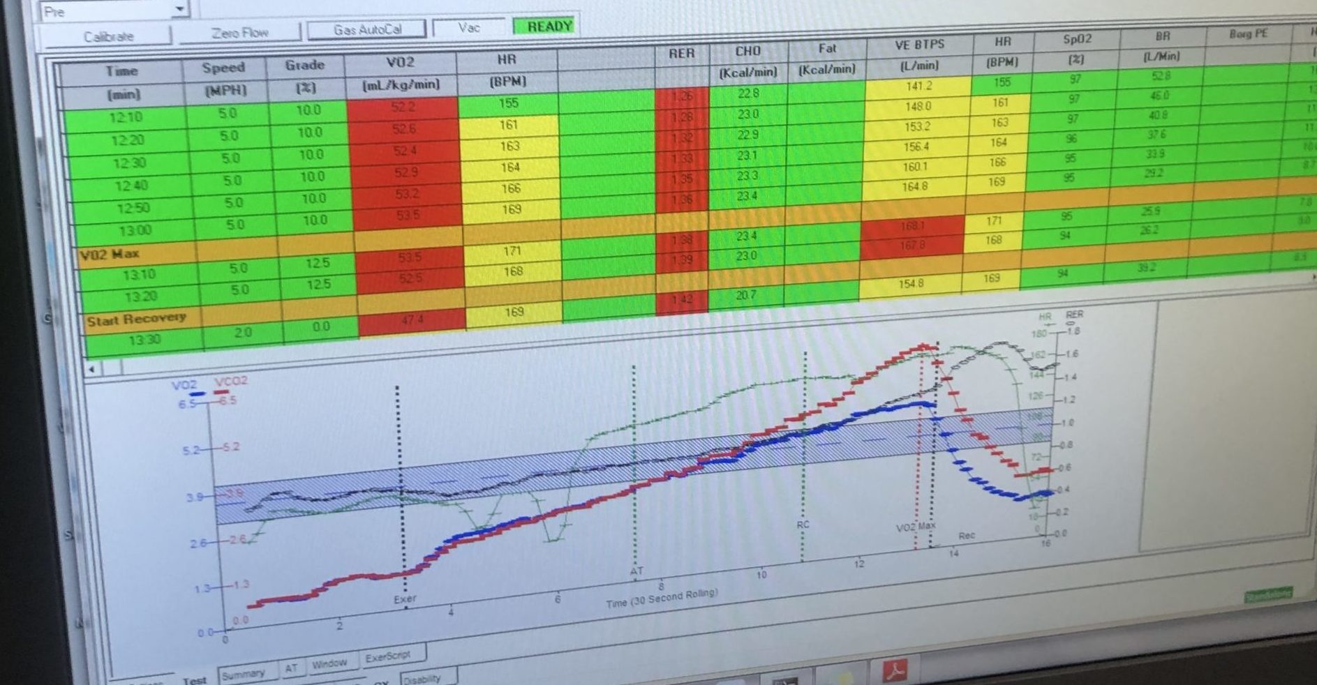 dexafit vo2 max test curve