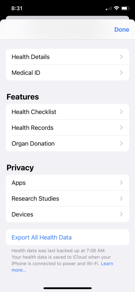 Apple health dashboard privacy
