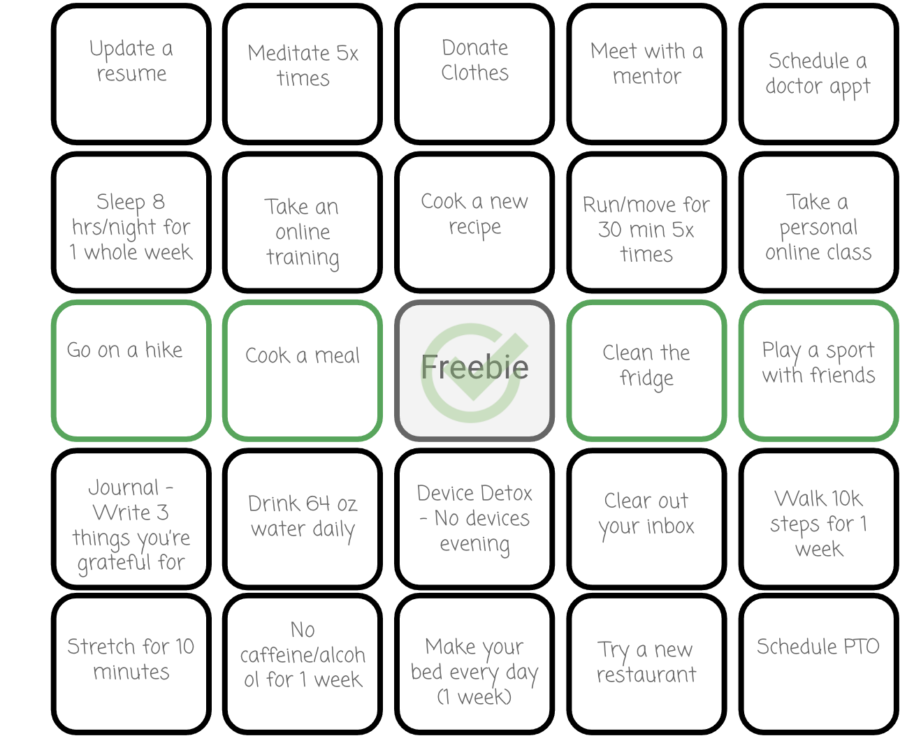 wellness challenge bingo card