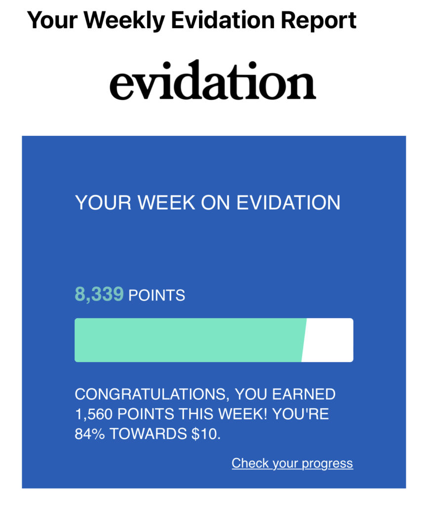 Evidation app points per week