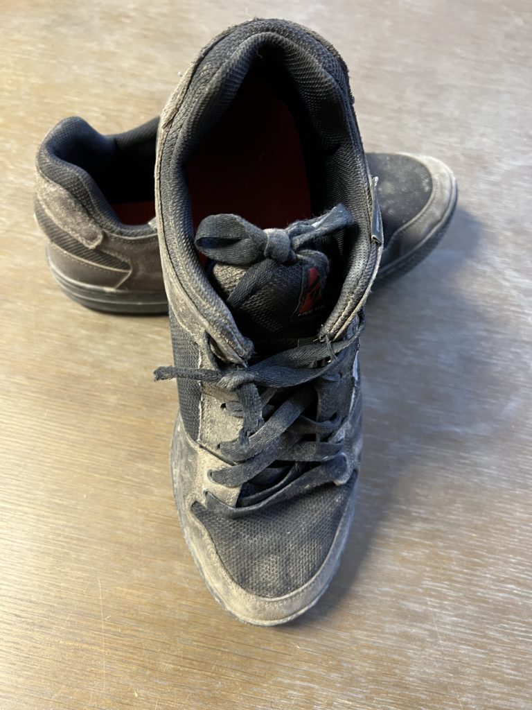 Broken laces on mountain bike shoes from not caring for them