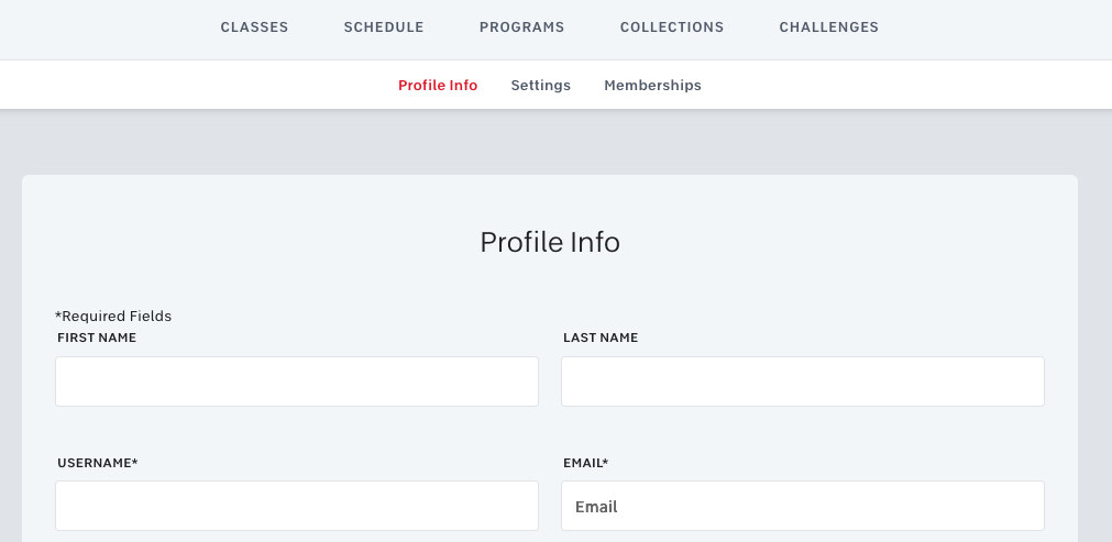 Account input form for changing username on Peloton app