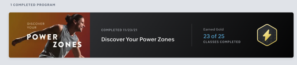 power zones peloton banner 23 of 25 classes completed