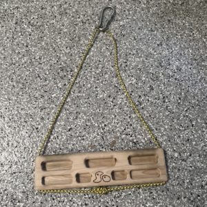 hang board with carabiner and rope 