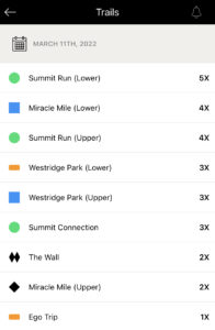 ski run totals on big bear mountain resort app