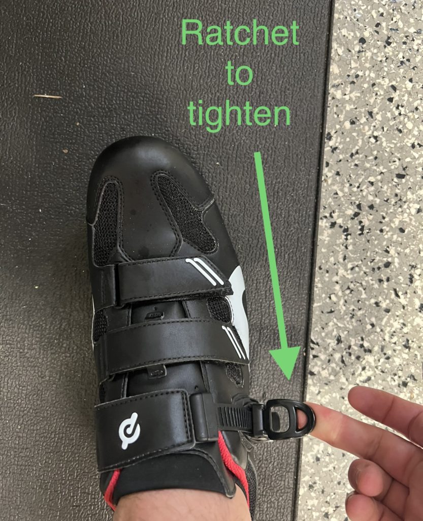 how to put on peloton shoes and tighten them 
