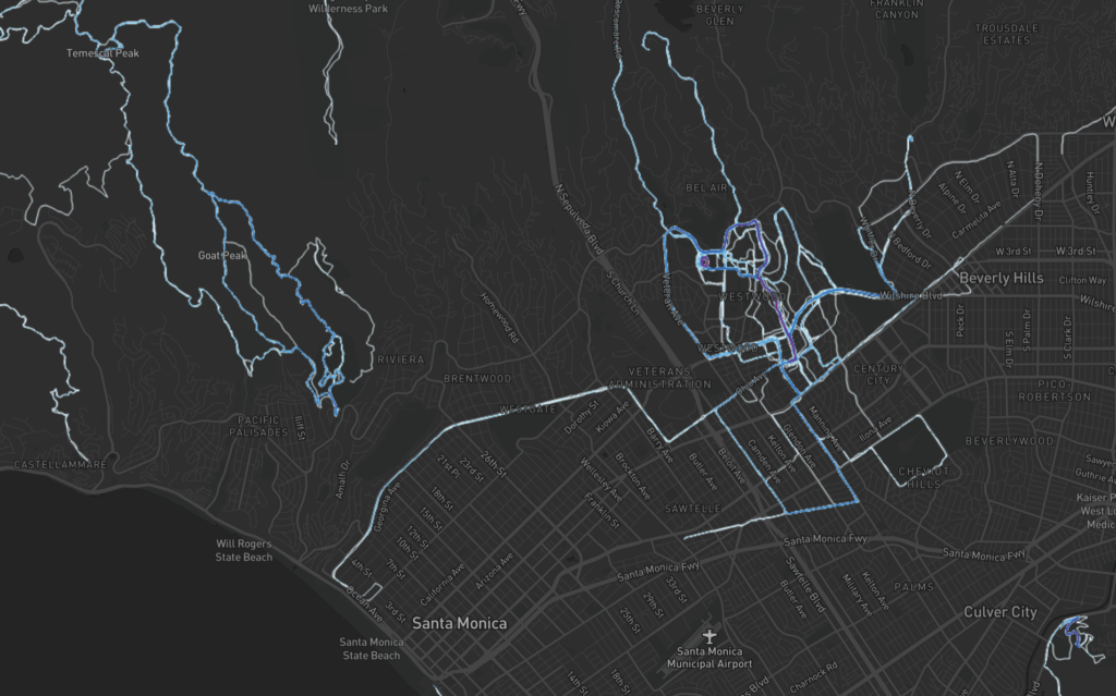 personal heatmap of running in west los angeles