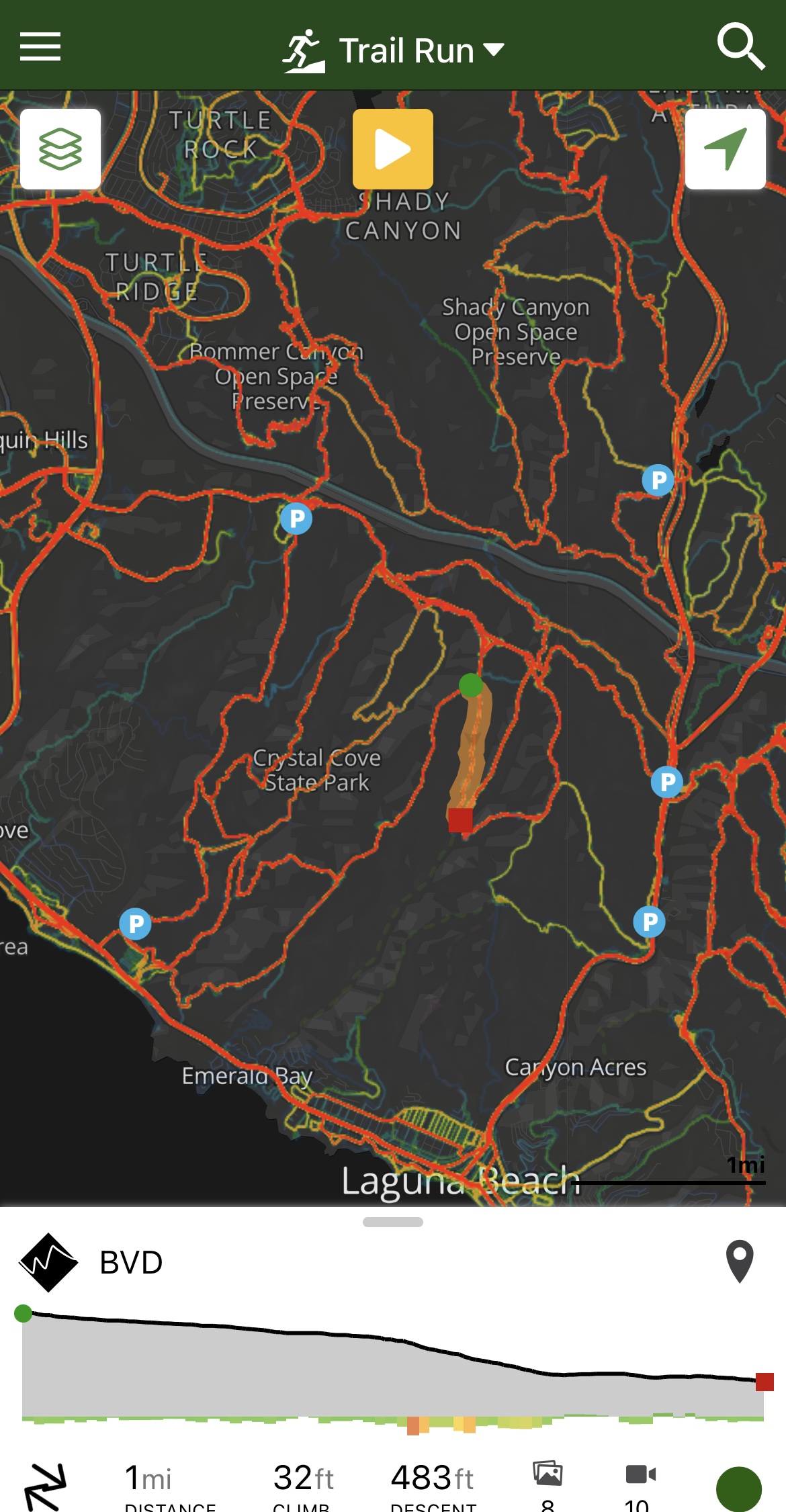Trailforks map with a hiking segment