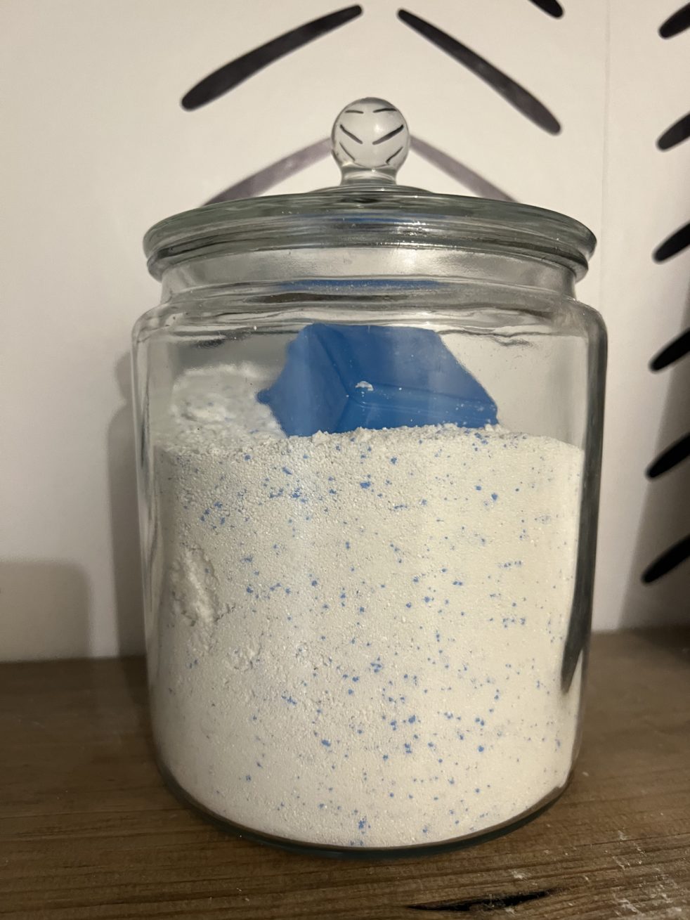 laundry detergent in a glass jar