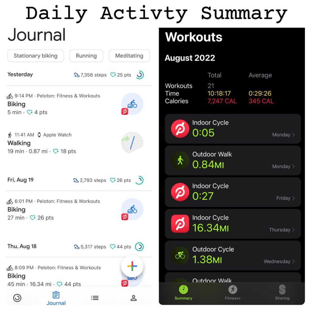 Google health tracking and activity summary alongside Apple health kit