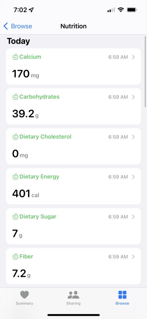 nutrition log for apple watch and apple health kit
