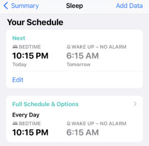 apple watch sleep schedule settings