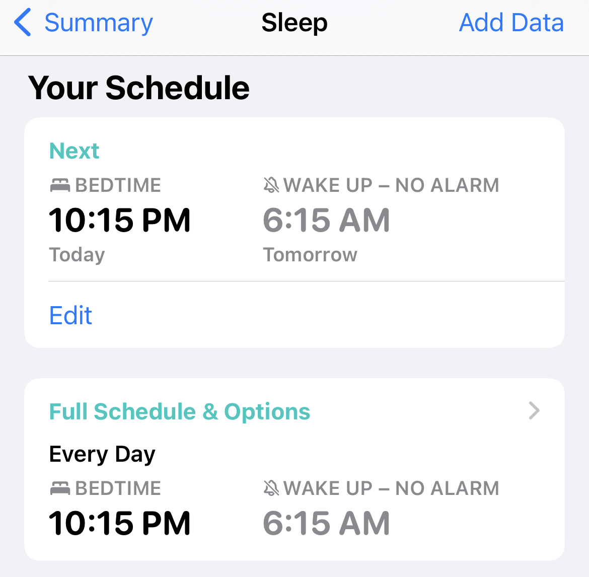 apple watch sleep schedule settings