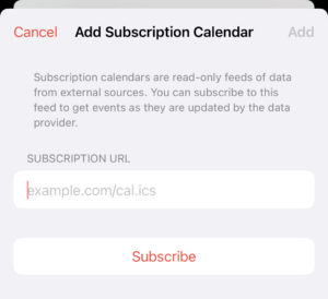add url of calendar screen in iphone calendar