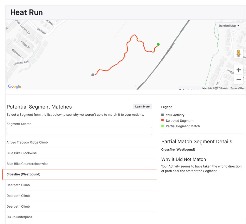 Strava unmatched segments