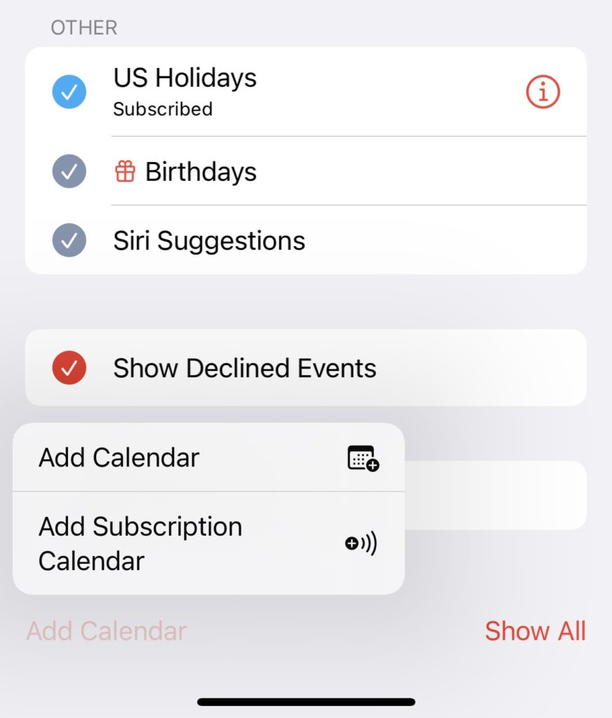 add subscription calendar setting in iphone