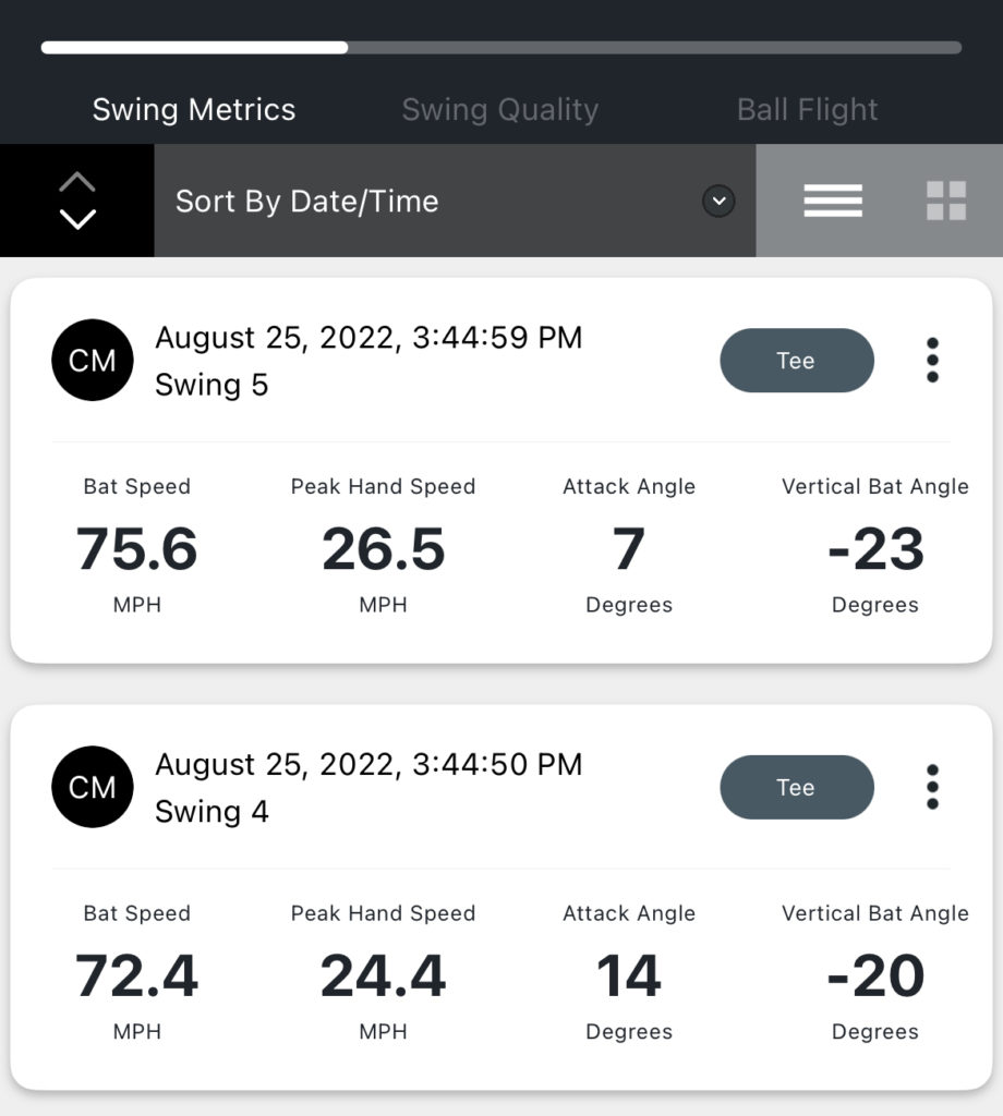 Blast motion analyzer batting session summary 