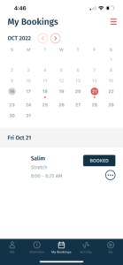 Stretchlab scheduling tab in the app