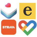 strava logo, apple health logo, evidation logo, google fit logo