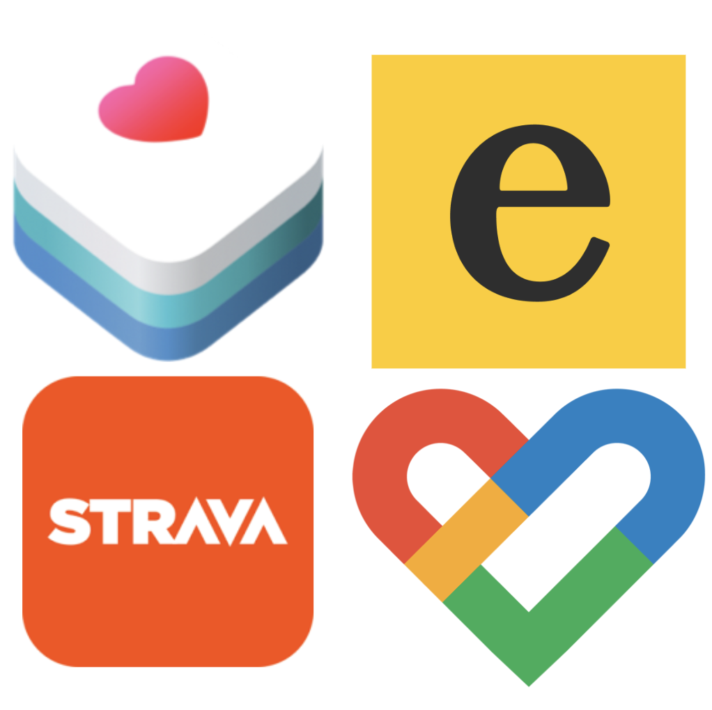 strava logo, apple health logo, evidation logo, google fit logo