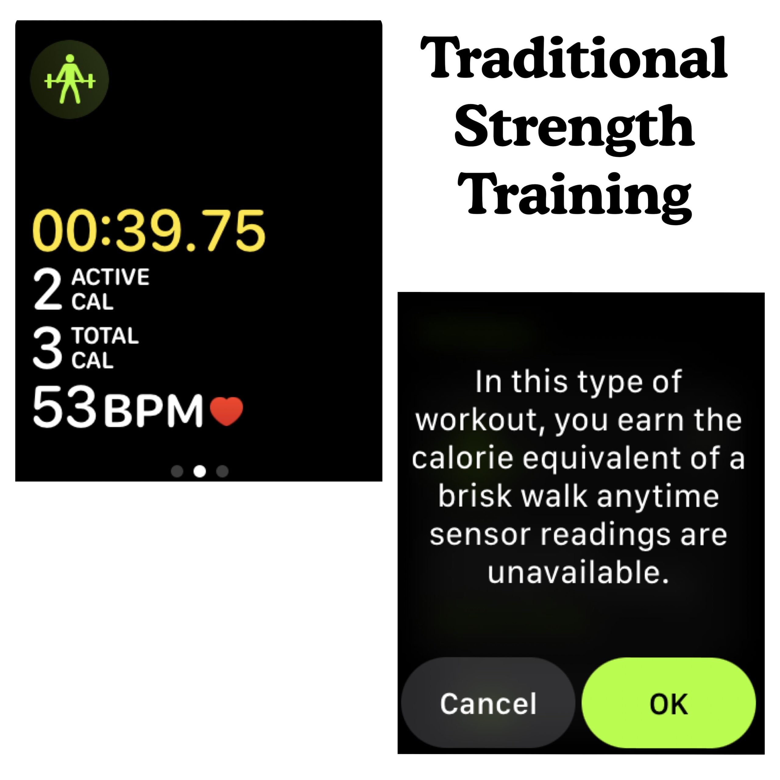 traditional strength training apple watch screen