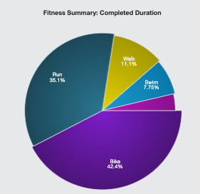 training peaks pie chart of completed training duration by discipline