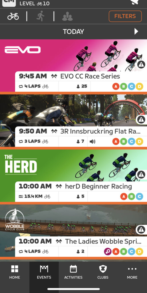 zwift companion event screen